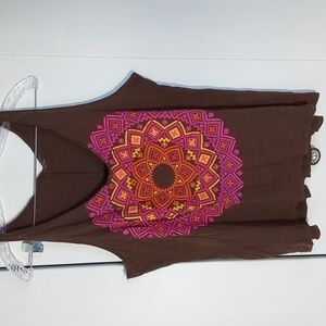 Willow Bay| Womens Brown Pink Boho Novelty Print Artsy Tank Top Sz.XL